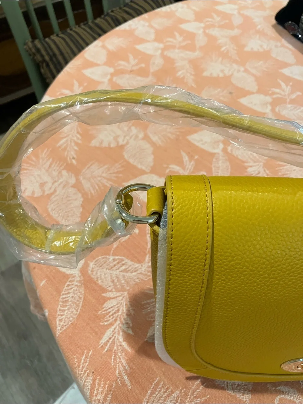 Talbots Mustard Yellow Pebbled Leather Crossbody Saddle Bag
